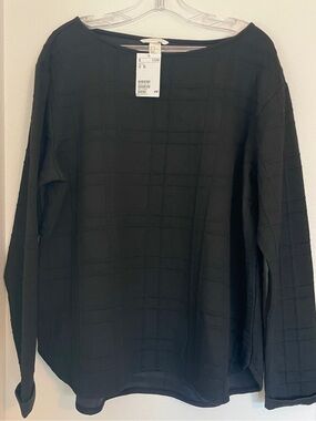 NWT H&M Black Textured Grid Pattern Long Sleeve Boxy Top Size XL